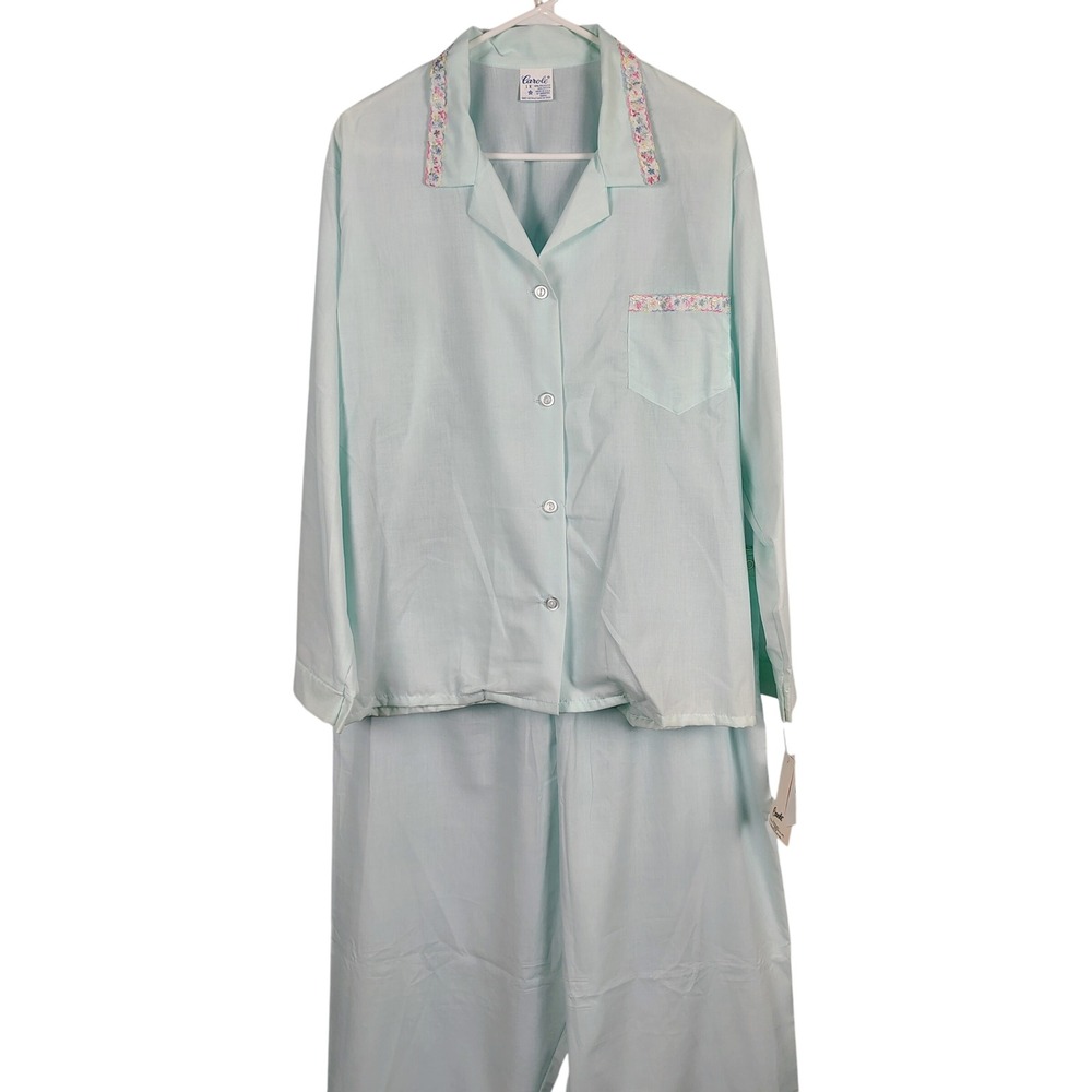 NWT vtg Carole Womens 1X Pajama Set Blue Cotton Blend Cottagecore Grandma Core